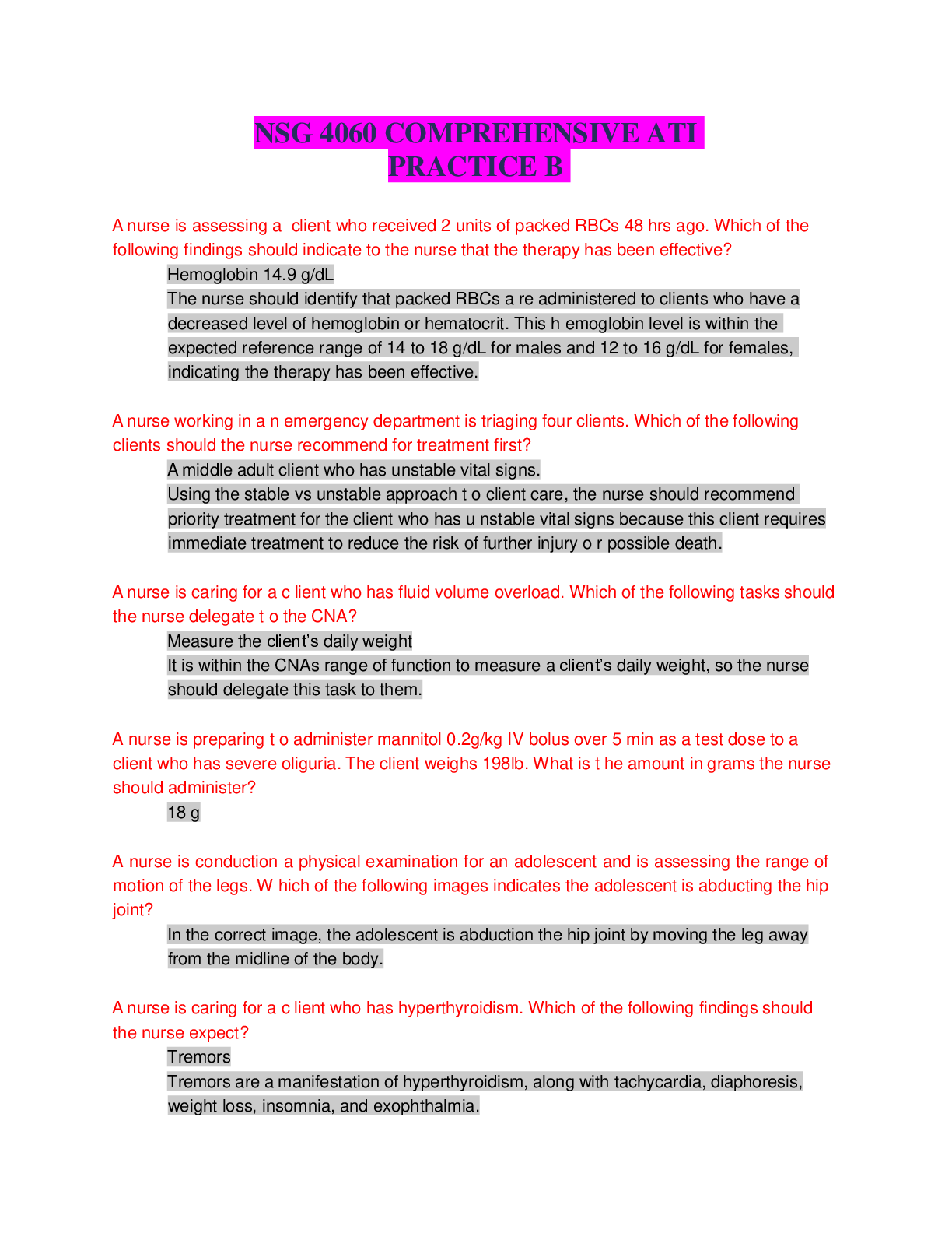 Preview image for NSG 4060 COMPREHENSIVE ATI PRACTICE B